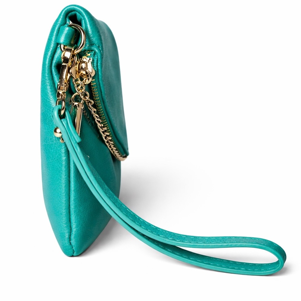 Teal Envelope Chain Crossbody Bag with Gold Hardware - Picture 4 of 7
